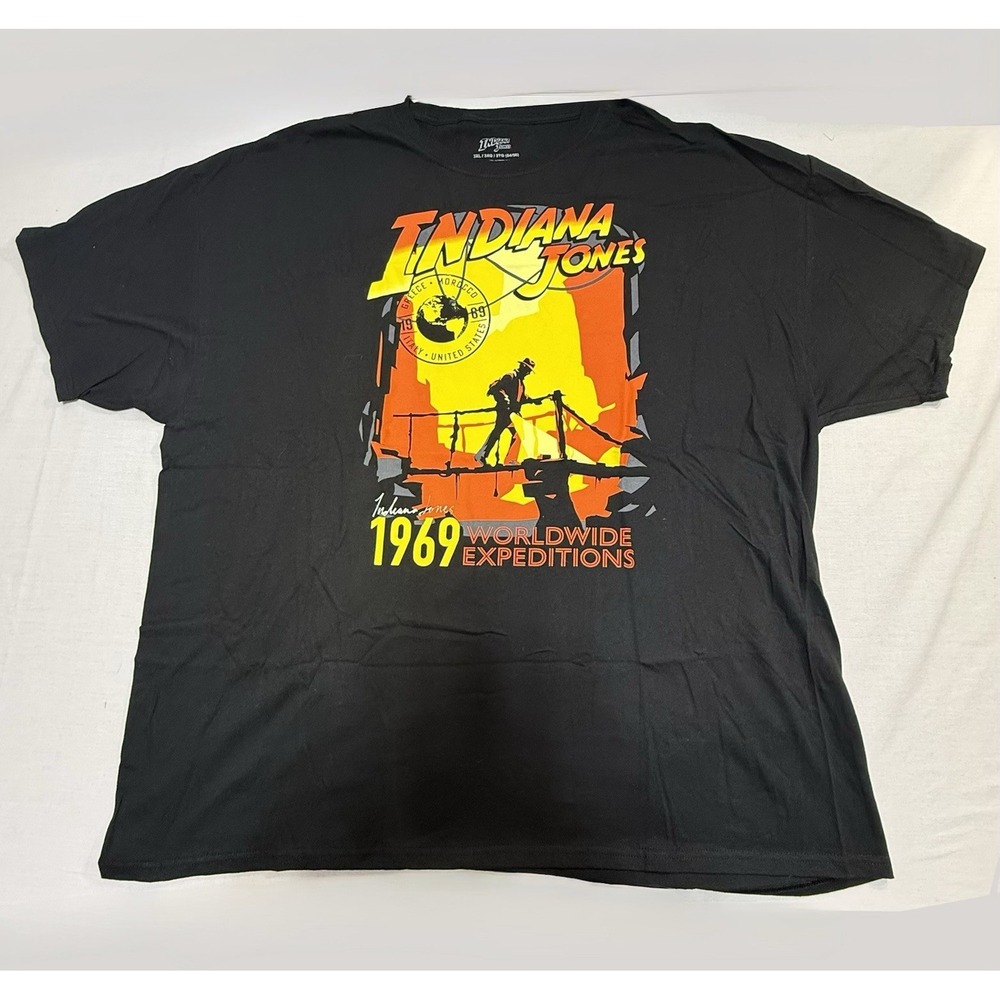 Indiana Jones Worldwide Black Men's Tee Shirt 3XL (54-56) , Short Sleeve